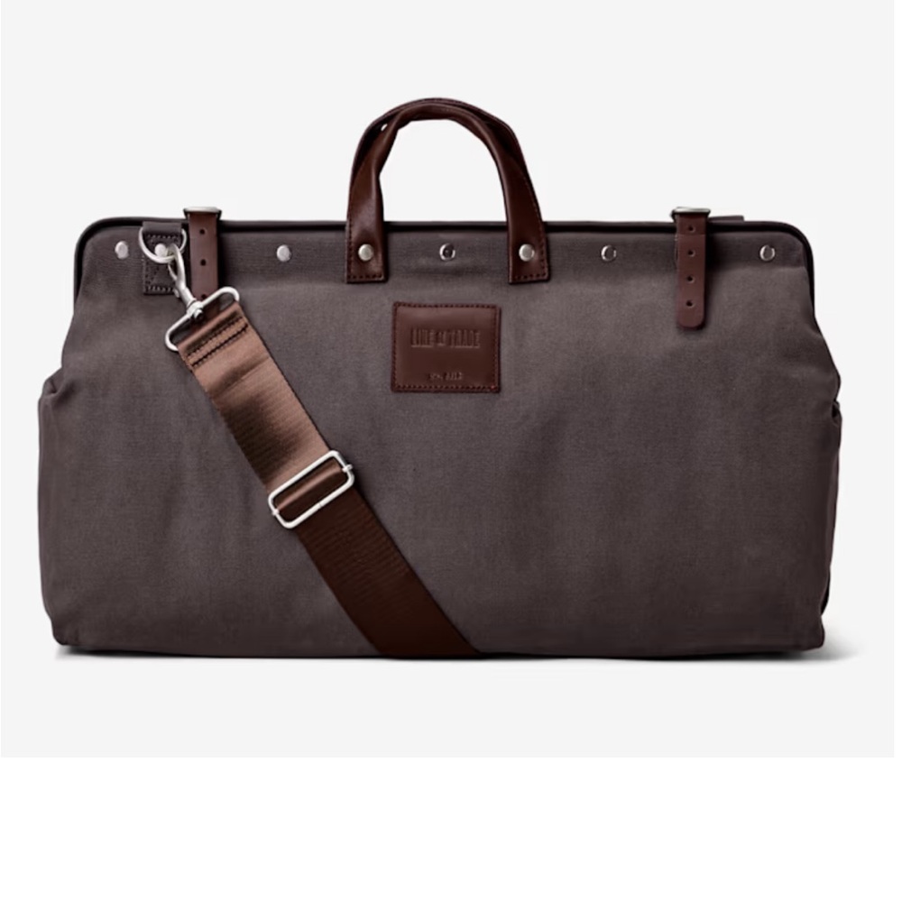 Brown Leather-Trimmed Canvas Weekender Bag